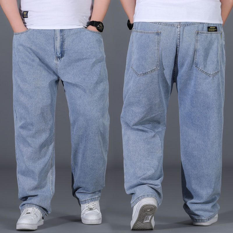 春季2024新款秋冬大码牛仔裤男厚款裤子男宽 浅蓝色 28码【90-100斤】