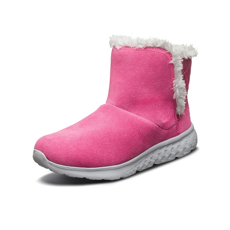 Skechers斯凯奇童鞋冬季女大童靴加绒保暖儿童皮毛一体雪地靴 紫红色 32