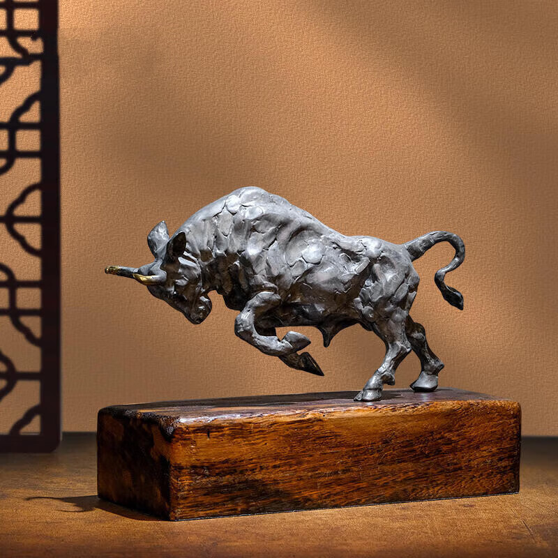 置财 开业礼品雕塑工艺铜孺子牛属摆件牛摆件黄铜牛摆件 浅黄色单片