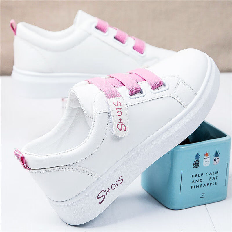 魔法贴不系鞋带无鞋带修闲小白鞋女魔术贴小白鞋女春秋季新款百搭平底