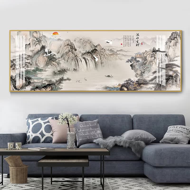 新中式客厅装饰画沙发背景墙山水画卧室床头挂画办公室风水墙壁画 c款