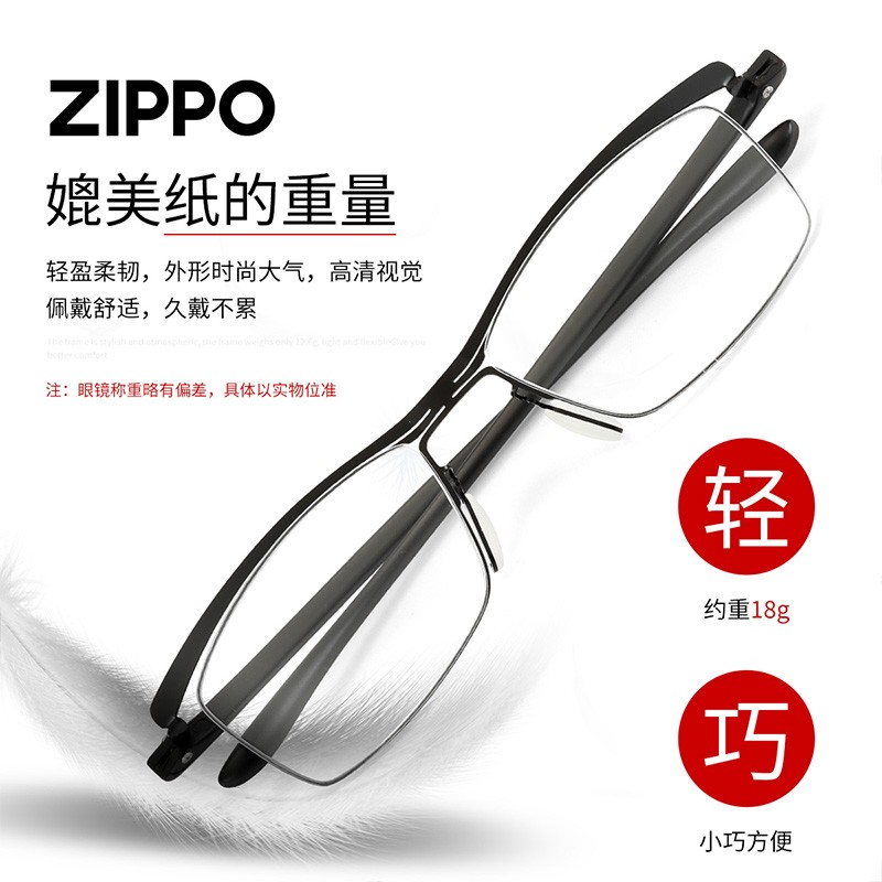 Zippo 防蓝光老花镜男女通用 高弹高清老光镜舒适便携老人镜 黑色 黑色 150度 50-54岁