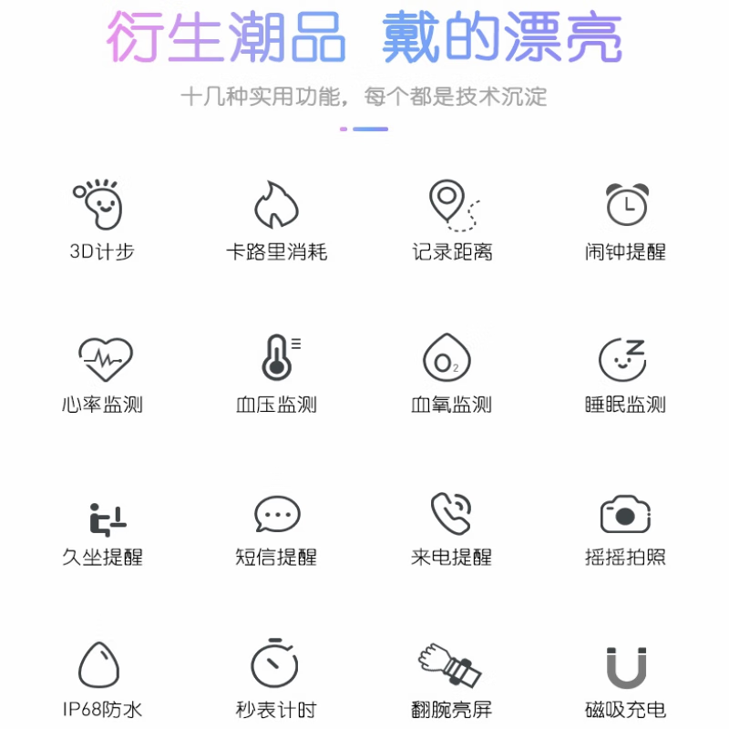 亿步同行儿童智能手环测心率血压血氧睡眠多功能健康无游戏运动跑步手环全天自动检测防水运动手环 豪华紫儿童3-18周岁专用