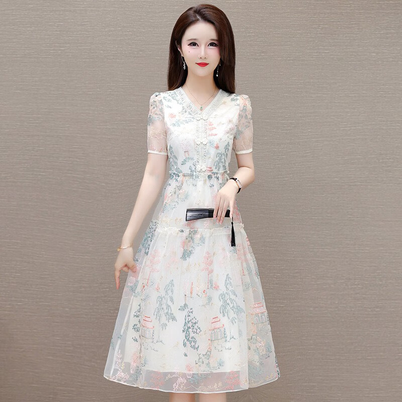 cat ai tata气质时尚绣花连衣裙女夏季2024年新款韩版修身洋气中长款