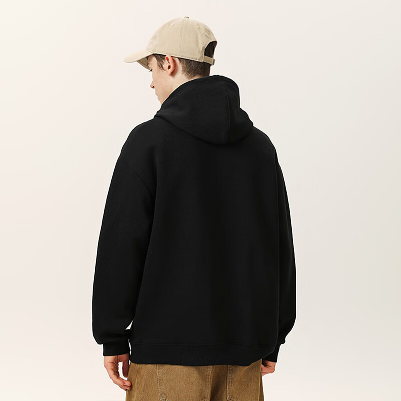 黑鲸海澜之家旗下潮牌春秋季连帽卫衣男宽松休闲帽衫外套 黑色 M