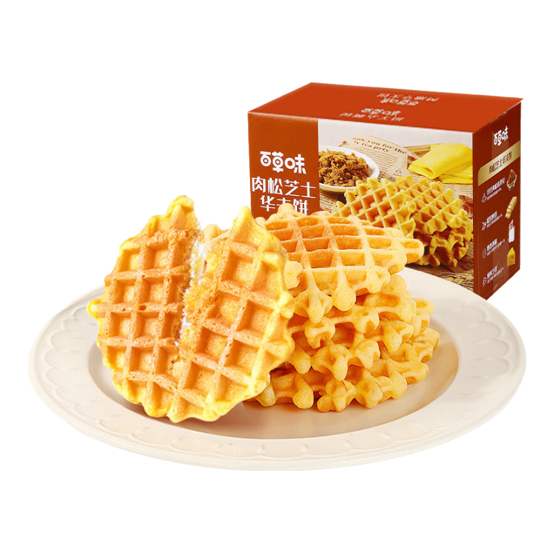百草味肉松芝士华夫饼400g 手撕面包整箱办公室早餐饼干蛋糕家庭装代餐