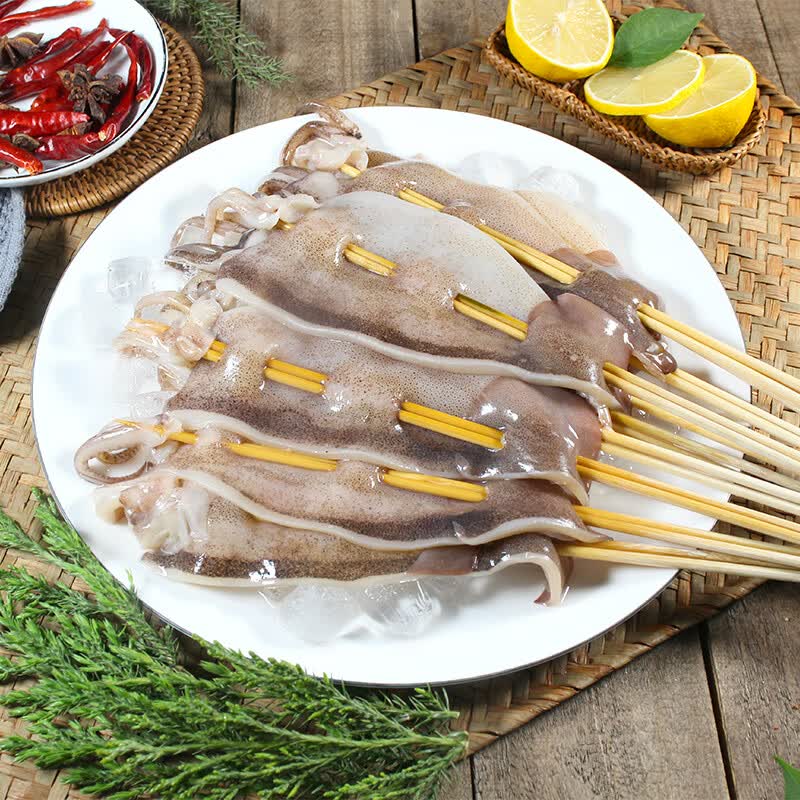 富海锦鱿鱼半支串560g 8-10串 铁板鱿鱼 火锅烧烤食材 国产海鲜属于什么档次？
