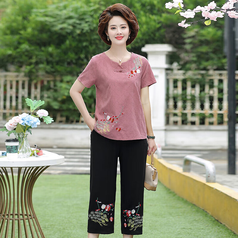 梦梦奇老人衣服女70一80岁老年人奶奶款中年妈妈夏装两件套装50-60岁