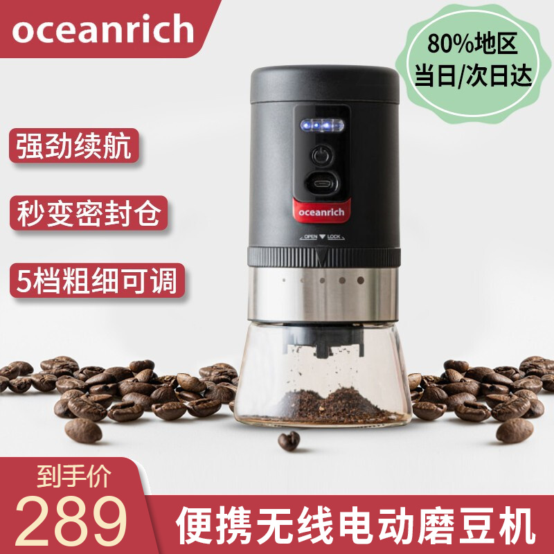 欧新力奇/oceanrich 电动咖啡磨豆机USB充电小型便携式粉碎器研磨机 歐/欧新立奇 黑色