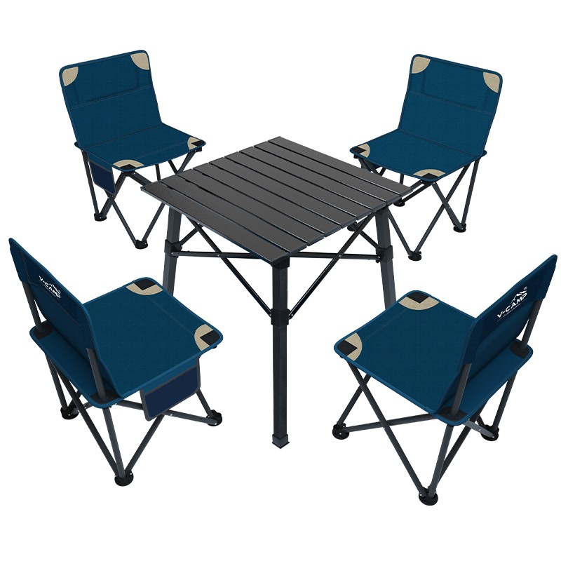 威野营折叠桌椅套餐 户外野外便携组合套装 车载炉具野餐自驾游装备 四桌一椅 蓝色