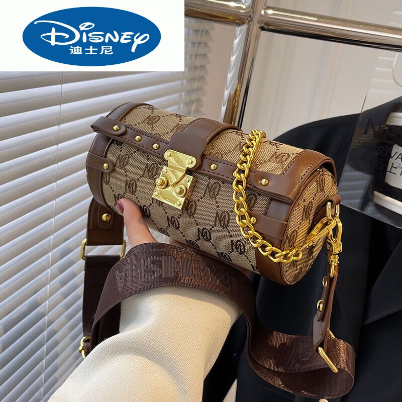 迪士尼（Disney）法式小众设计链条波士顿包包女新款时尚质感斜挎包圆筒包棕色 筒包 棕色