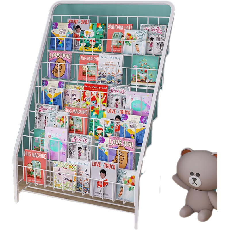 亚思特 铁艺绘本架 书架落地书报刊展示置物架幼童书架宝宝阅读书架小学生收纳书架飘窗置物书架 六层-白色【高94cm】