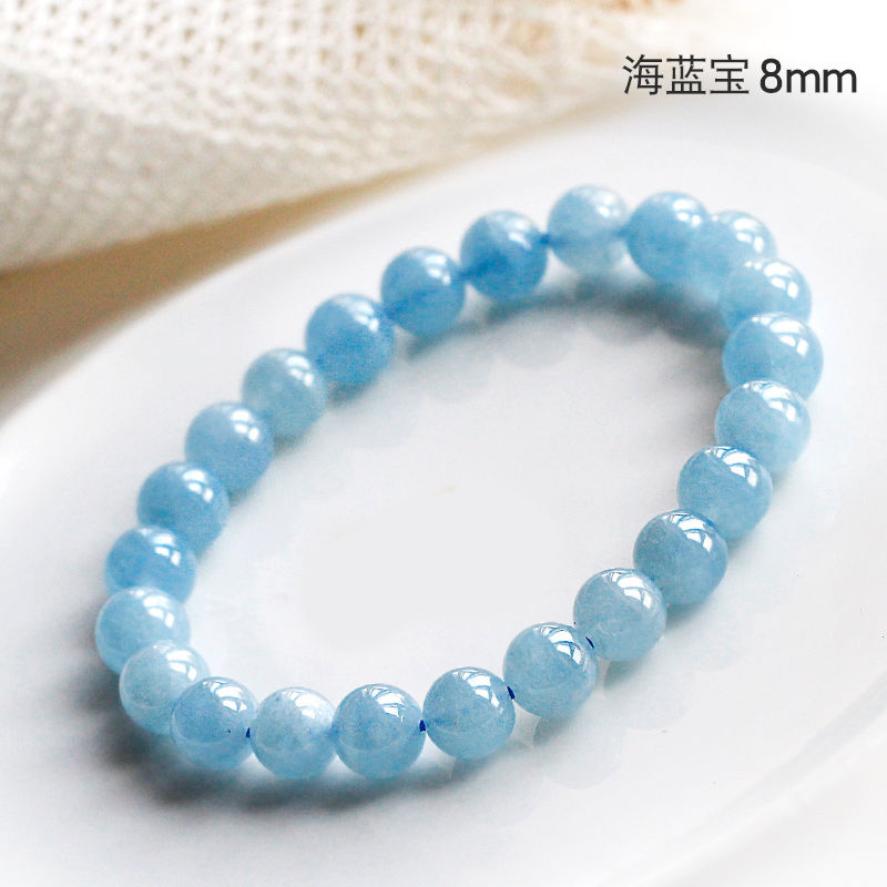 京佳巴西海蓝宝水晶手链 女蓝串 十二星座双鱼座守护石 海蓝宝8mm配
