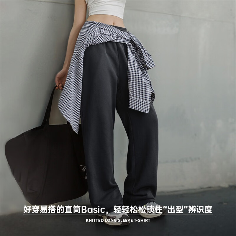 马登美式复古垂感休闲卫裤纯棉宽松显瘦运动裤百搭慵懒风阔腿裤女秋季 象牙白 M