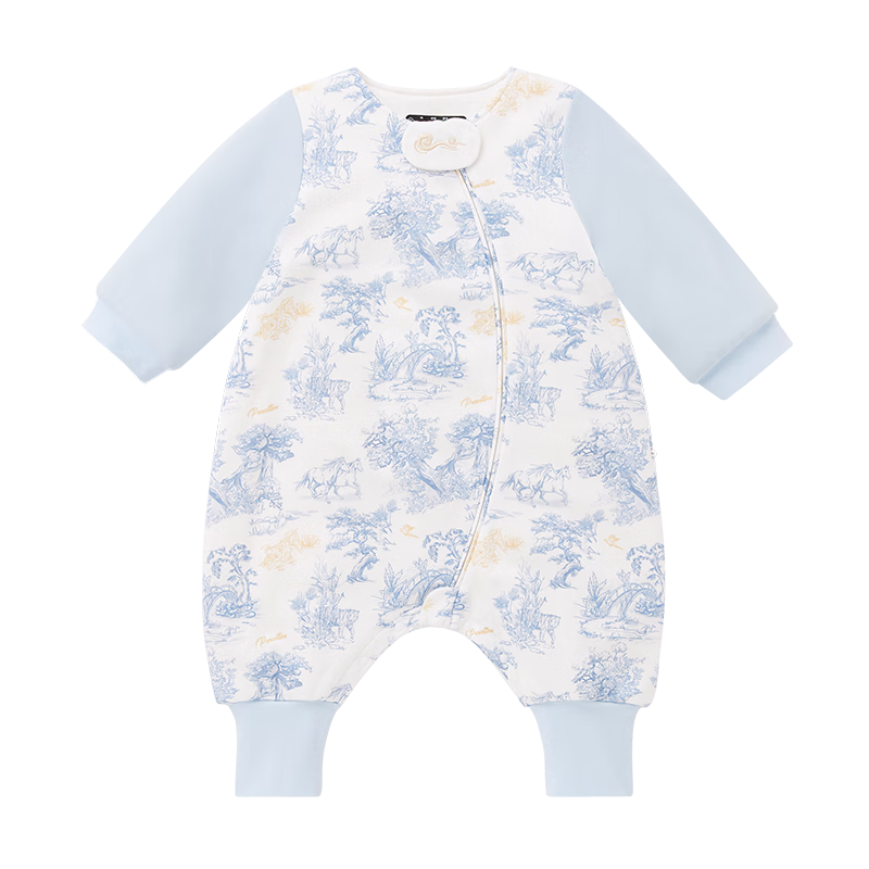 全棉时代婴儿睡袋秋冬棉微厚夹棉抗菌分腿睡袋儿童防踢青山远黛100×54cm