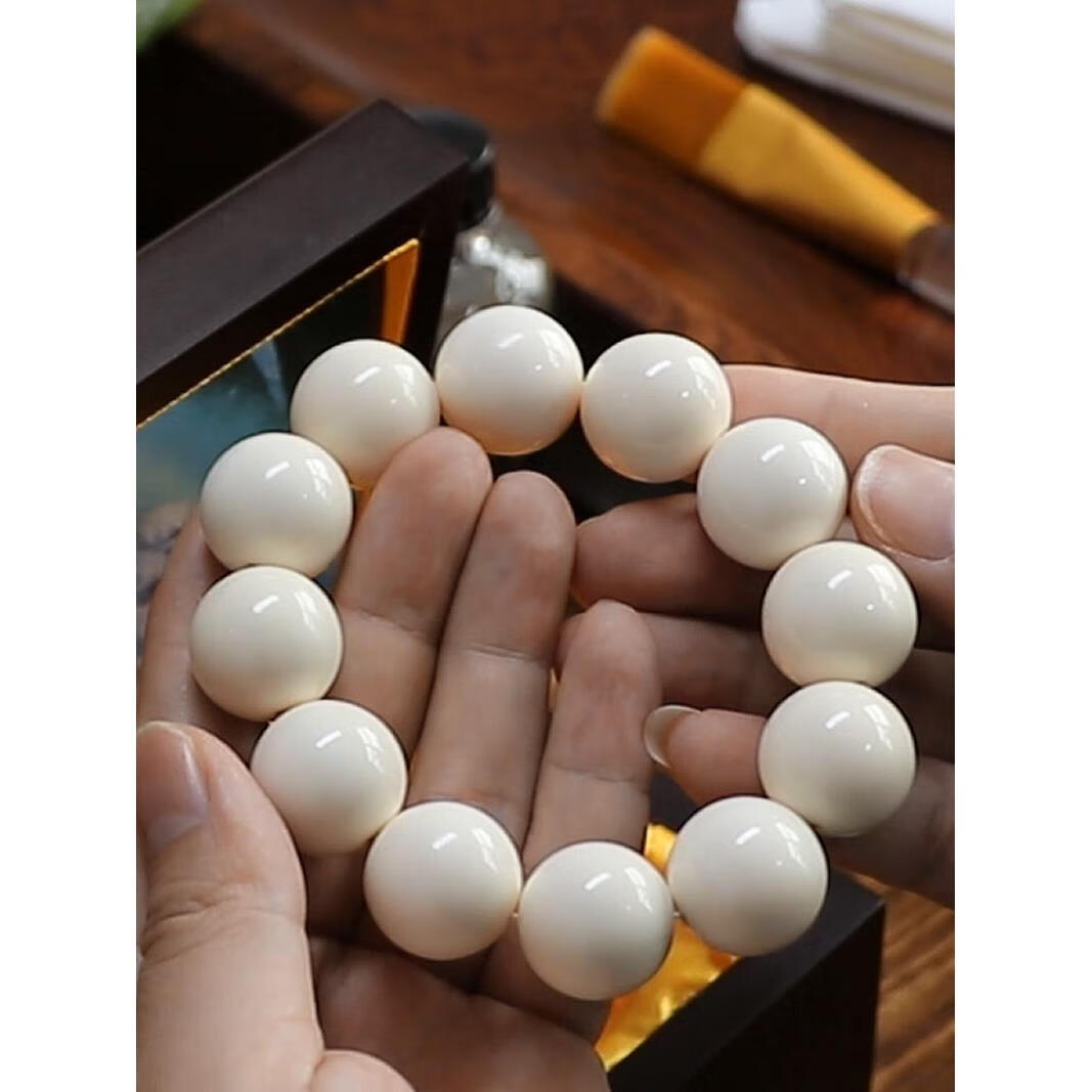 挚纯猛犸象牙手串男20mm 天然猛犸牙满纹冰料单圈佛珠手链送礼大尺寸