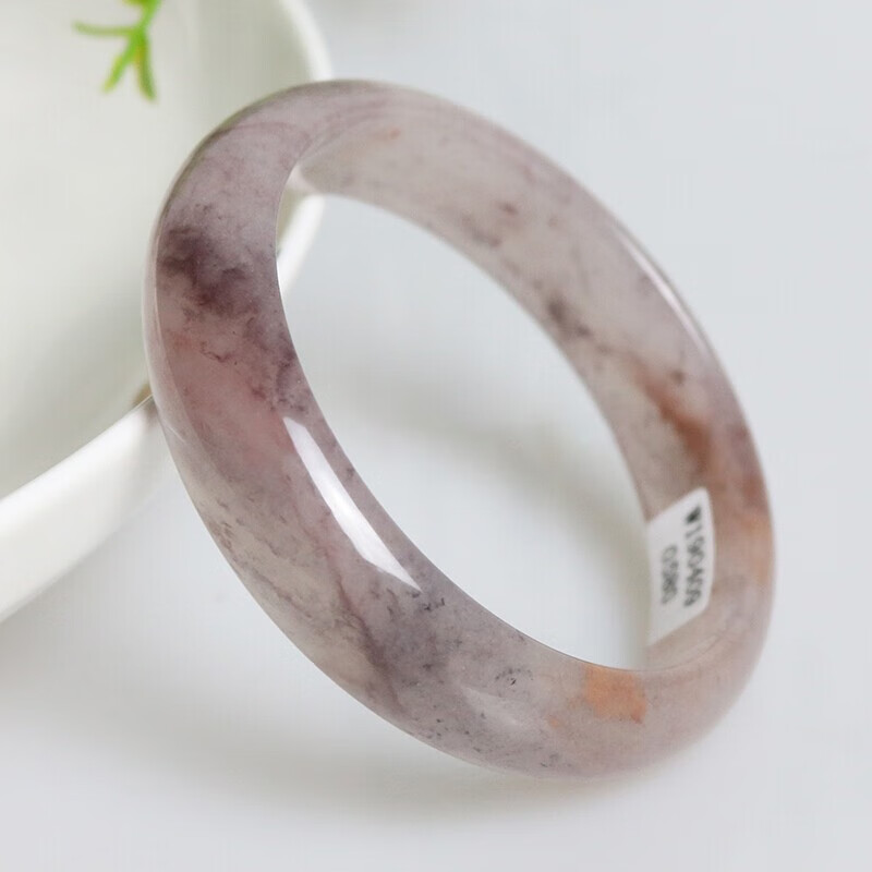 金丝玉烟紫玉手镯冰种飘花玉镯女款正圈宽条花彩紫罗兰玉镯子 54