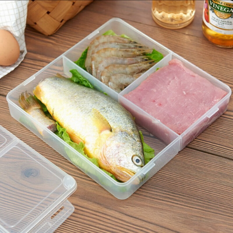 淘乐士 加厚冰箱三格食物密封保鲜盒 饭菜水果分隔收纳盒防串味 透明三格 1个装