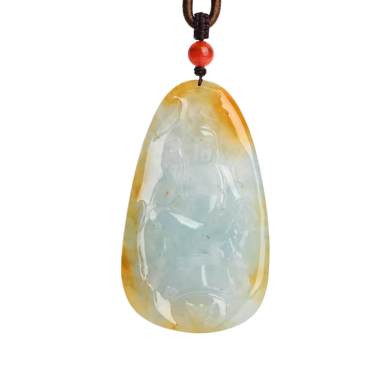 祥禎福珠寶（XIANGZHENFU JEWELRY）「阿彌陀佛」翡翠本命佛吊墜男女冰糖黃玉佛牌掛件孤品