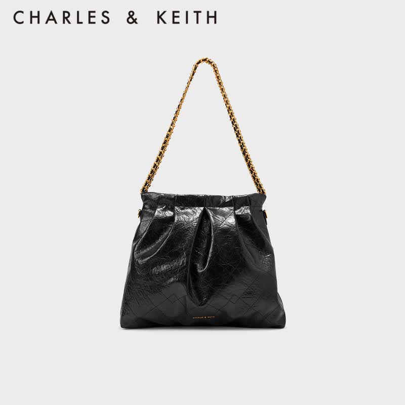 CHARLES&KEITH子母链条大容量流浪包托特包单肩包斜挎包包女包软CK2-40671449 Black黑色 L属于什么档次？