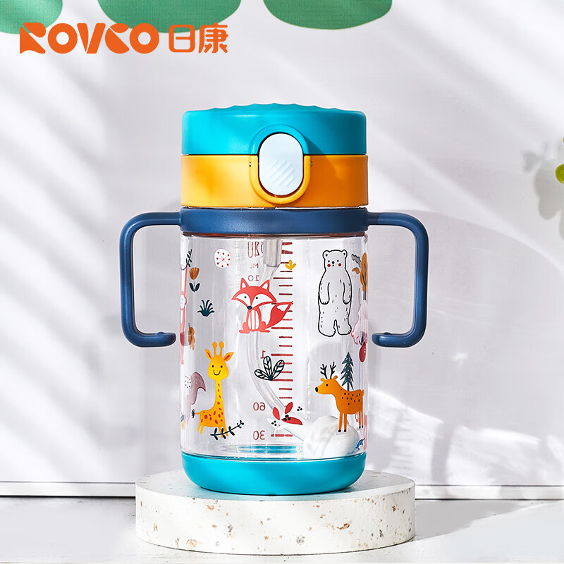 日康（rikang）学饮杯儿童水杯带手柄吸管杯宝宝水杯240ML B1061黄绿
