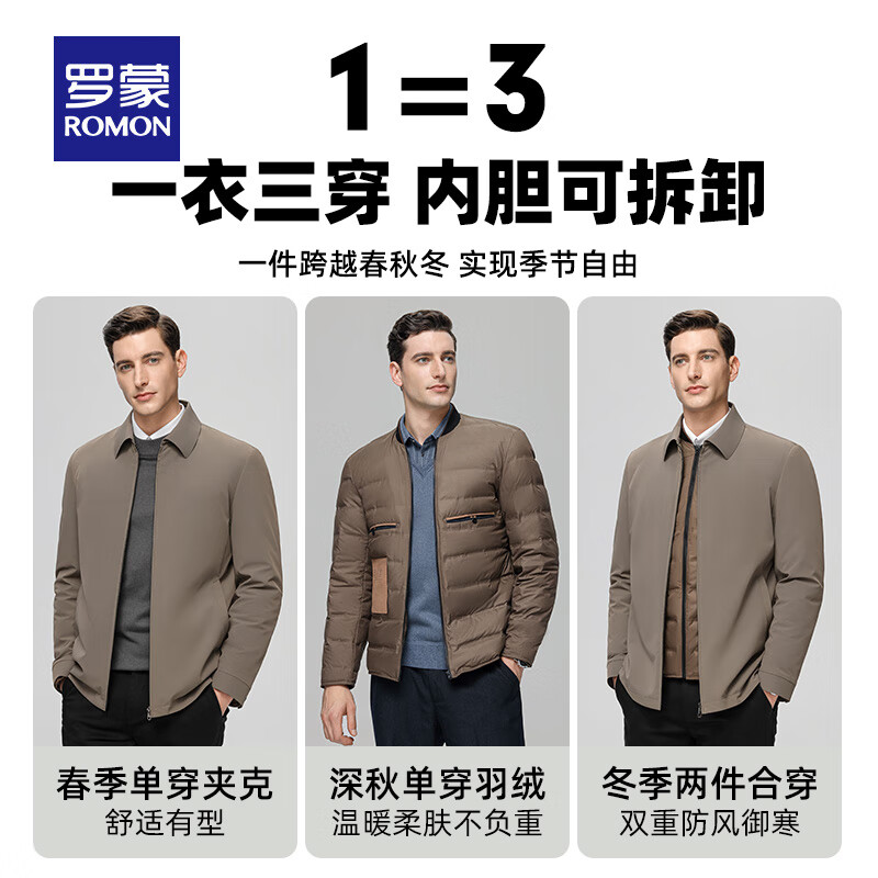 罗蒙【鹅绒+一衣多穿】羽绒服男秋冬新款中老年爸爸装加厚保暖外套男 A29藏青 4XL (195) （建议200-220斤）