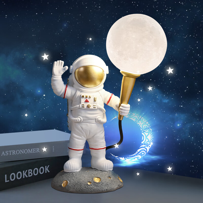 台灯床头灯北欧卧室装饰3d月球灯创意太空人宇航员桌面摆件小夜灯