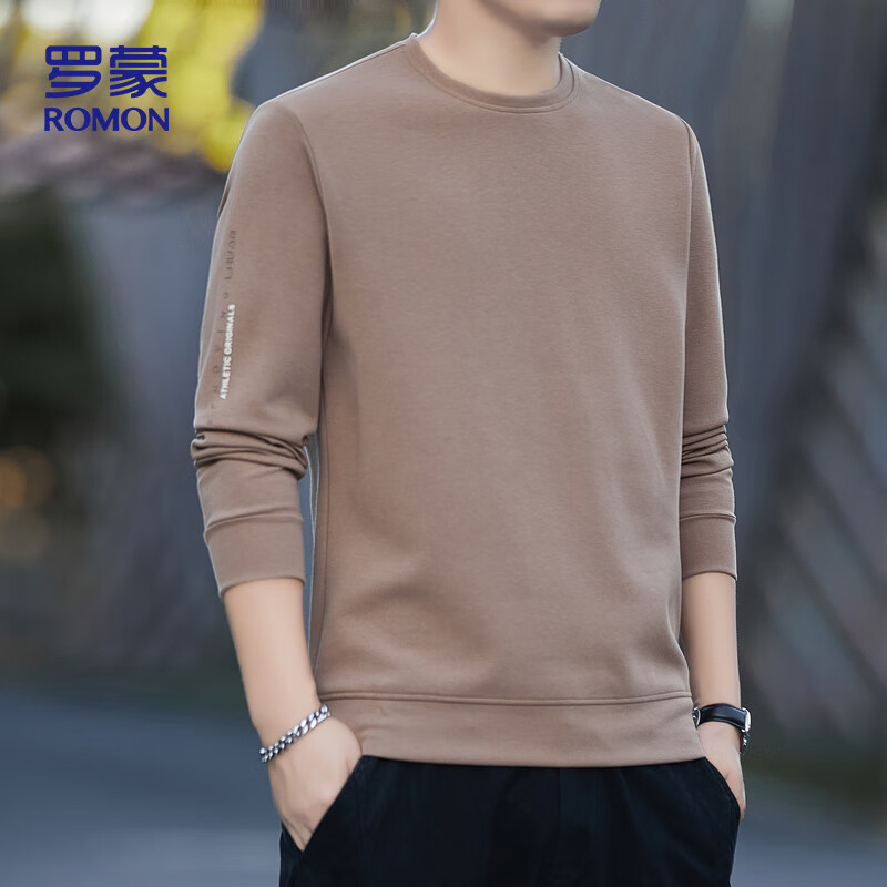 罗蒙（ROMON）卫衣男秋冬季长袖套头T恤休闲上衣舒适外套打底衫8170卡其色XL