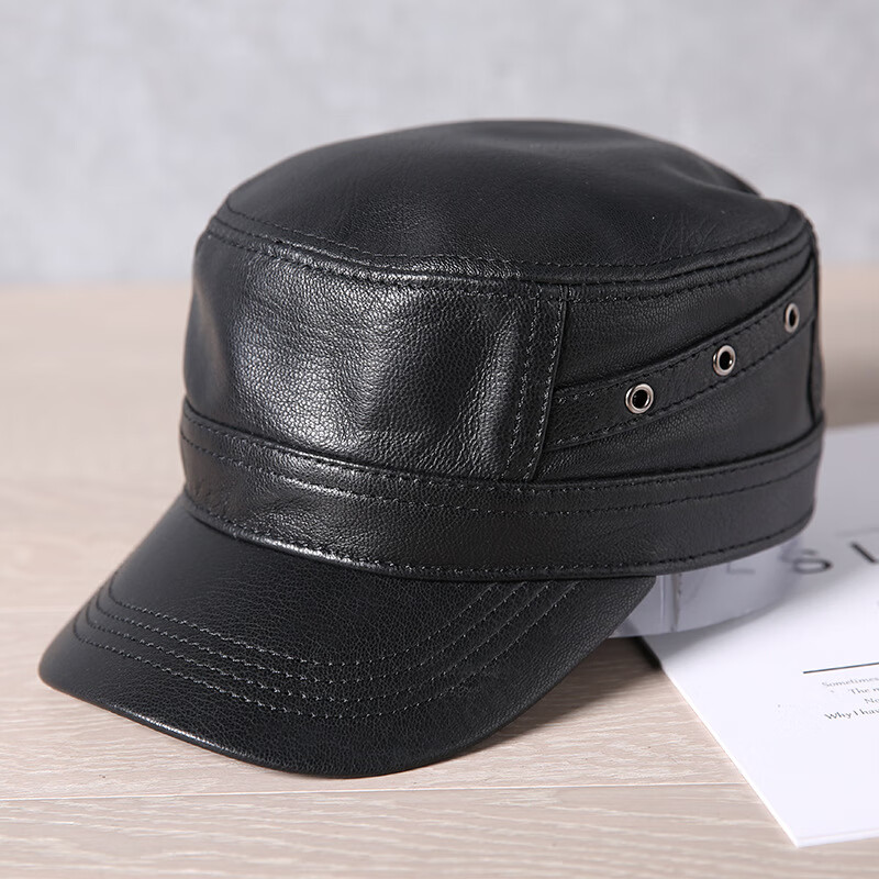 艾诗甜大老板皮帽新款时尚帽子男士休闲平顶冒孑羊皮鸭舌款皮帽男式