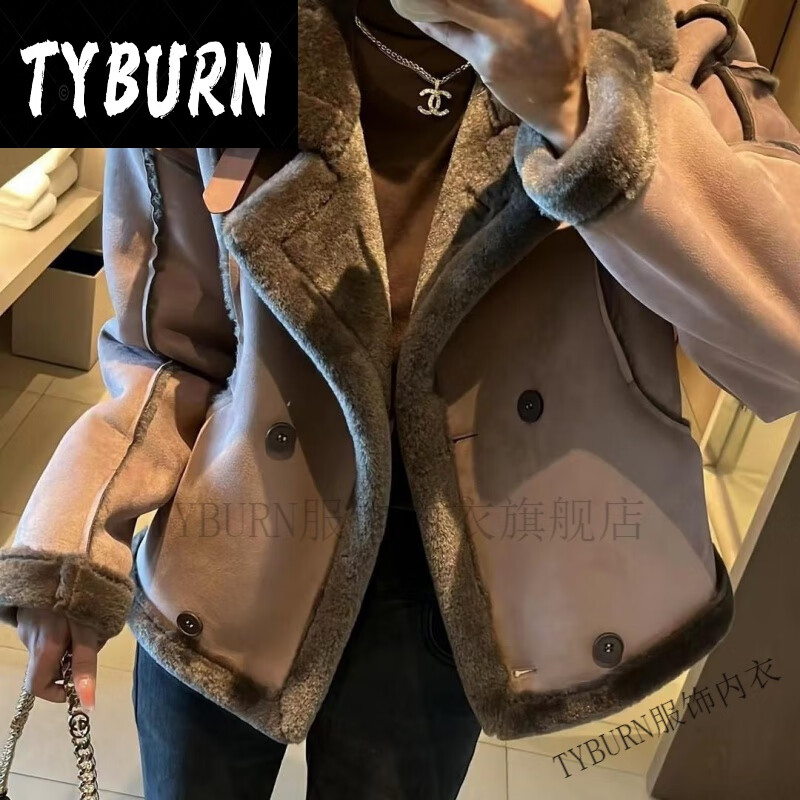 tyburn刘梓惜服饰羊羔毛外套女冬炸街小个子加厚短款机车服tyburn