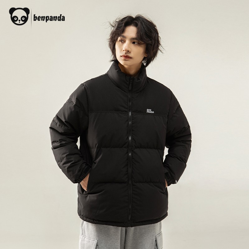 熊猫·本(ben.panda)工装羽绒服男潮流时尚立领加厚保暖户外休闲上衣多穿外套 黑色(防泼水面料) M 京东折扣/优惠券