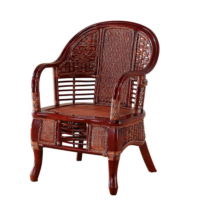 小匠圈 藤椅三件套阳台桌椅藤椅子茶几客厅会客家具休闲椅腾椅靠背椅洽谈椅老人沙发椅套装送人礼 3件套太师椅磨红色+福鱼圆形茶几