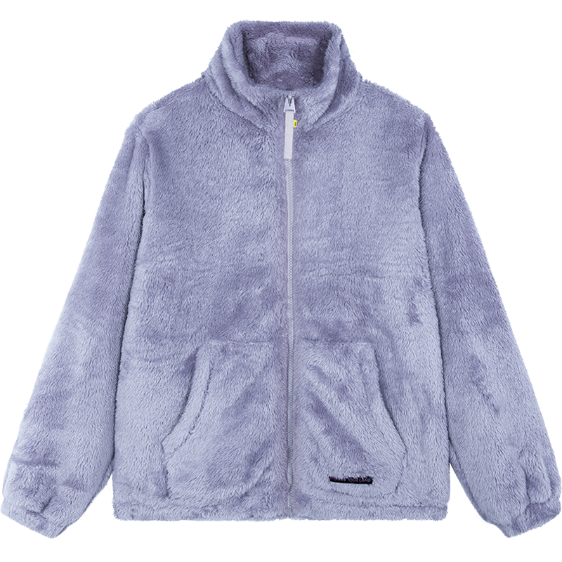 森马外套女珊瑚绒保暖立领夹克2021冬季针织休闲冬装优雅通勤109721108001粉紫M