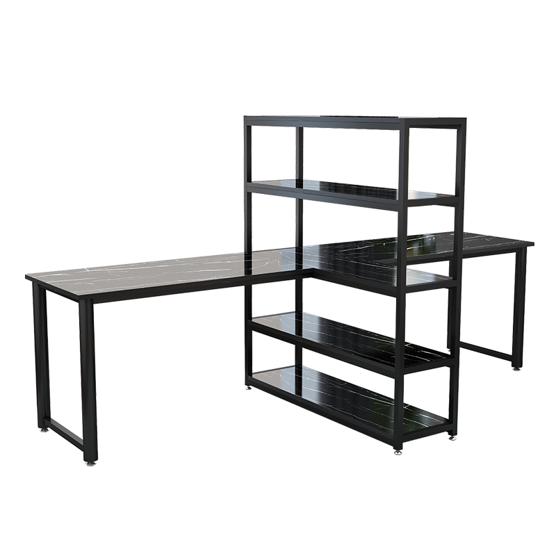 MULIGER胡桃木书桌书架一体桌转角家用简约带台式电脑办公桌书台+书架 柚木色 L型