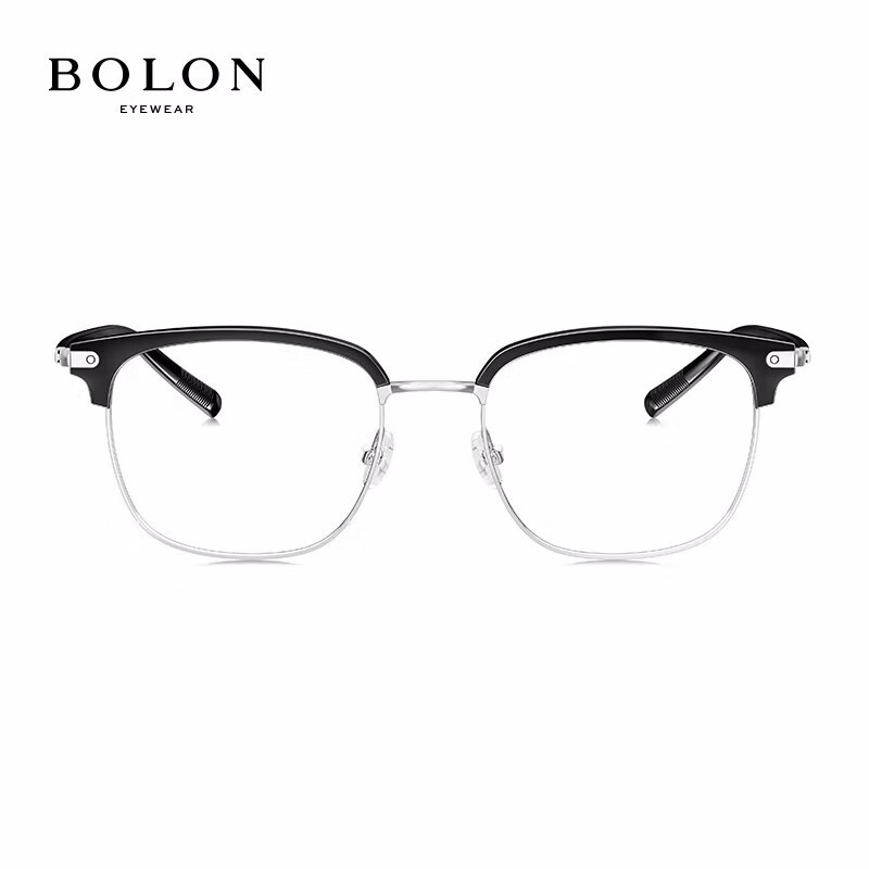 暴龙(BOLON)近视眼镜框 时尚通勤眉线复古眼镜架 暴龙眼镜 BJ6105 精选 B15-银色+亮黑色 此项仅单框-镜框支持试戴