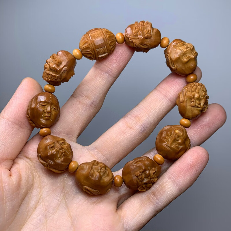 永红旺苏工橄榄核雕刻须派双面十八罗汉手串五年老油核纯手工雕刻男