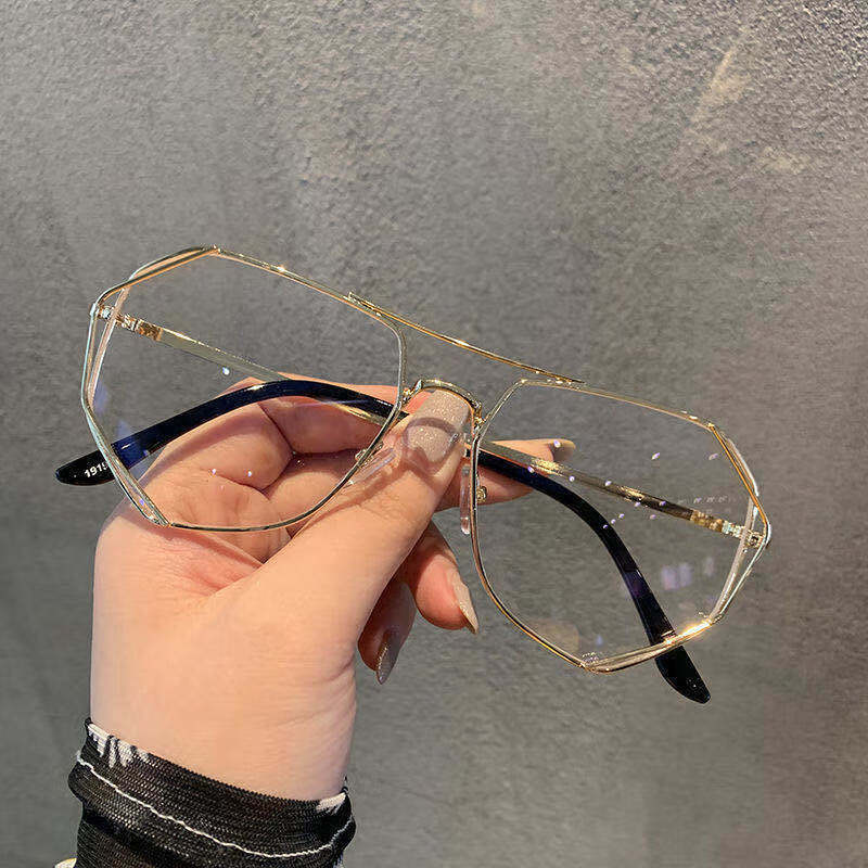 可定制近视韩版大框眼镜金属镂空镜框男女学生款蛤蟆镜近视镜圆 金色