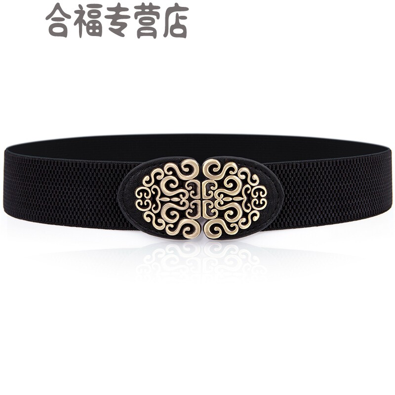 Kim sunja百搭松紧腰带女连衣裙收腰装饰腰封配裙子高级感酒红色弹力皮带春 黑色 60cm
