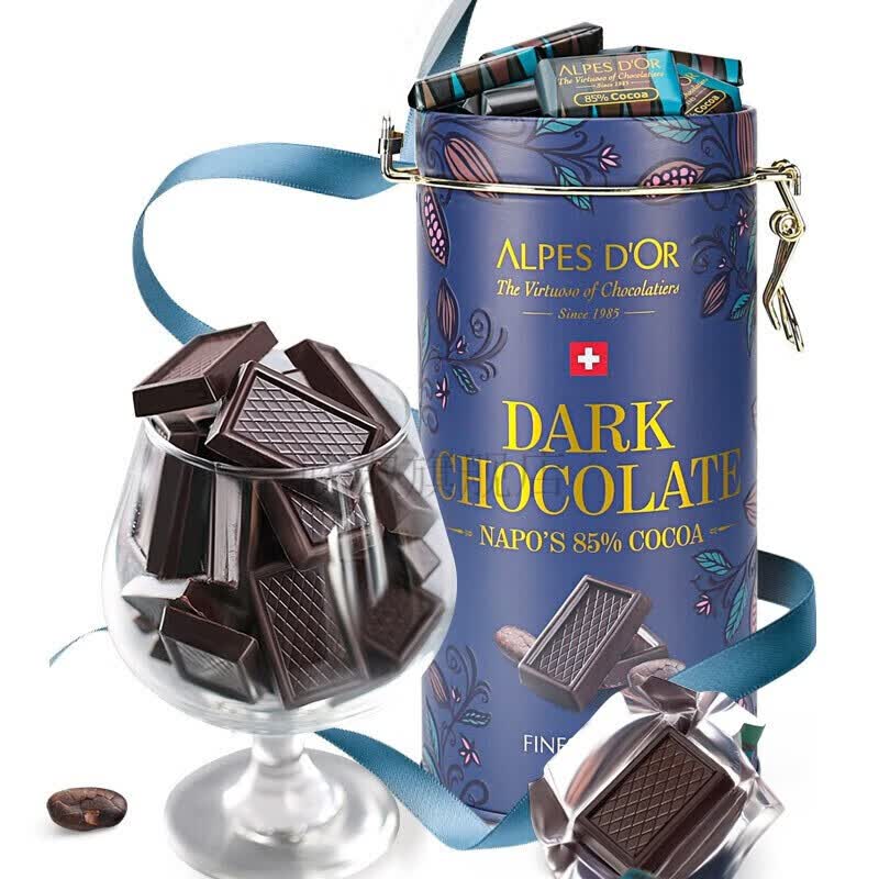 爱普诗黑巧克力85%可可黑巧克力罐装500g 瑞士黑巧克力进口零食礼物