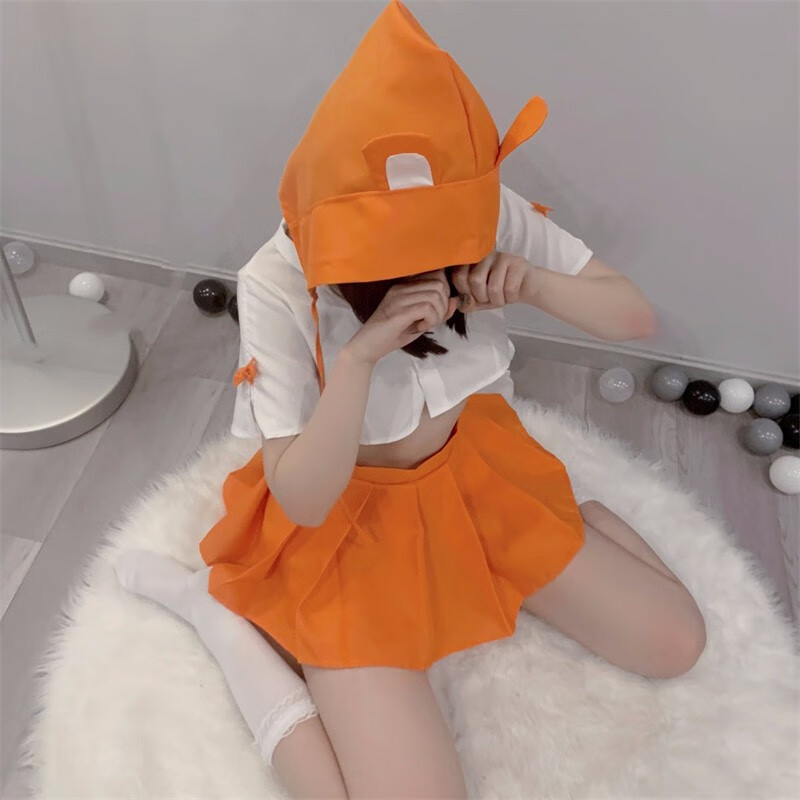 网红情趣内衣清纯可爱jk制服诱惑春夏款睡衣小熊头套攻速套装 橙色