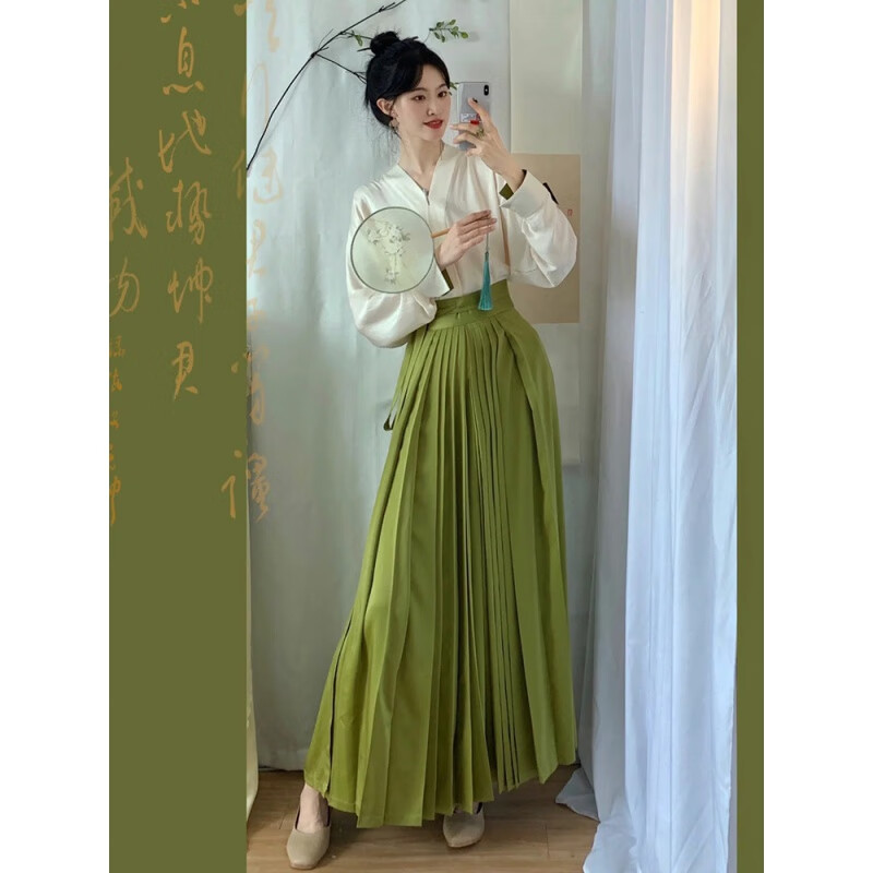 凝艋新中式中国风马面裙套装女改良衬衫上衣搭配日常通勤汉服古装小个
