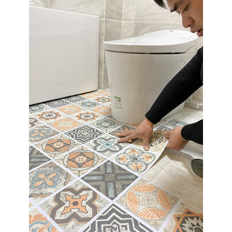 卫生间地板贴浴室防水地贴厨房厕所地砖防滑耐磨水泥地面自粘地贴欧式花格 5片装 30 30防水可用于洗澡间 虎窝购
