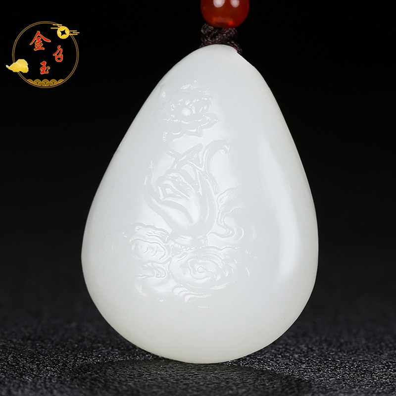 金召玉羊脂玉白玉和田玉妙手生花佛手莲花挂件吊坠男女款项链自戴送礼