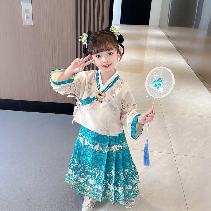 芭奥伯马面裙女童汉服超仙古风日常小女孩古装中国风唐装连衣裙套装