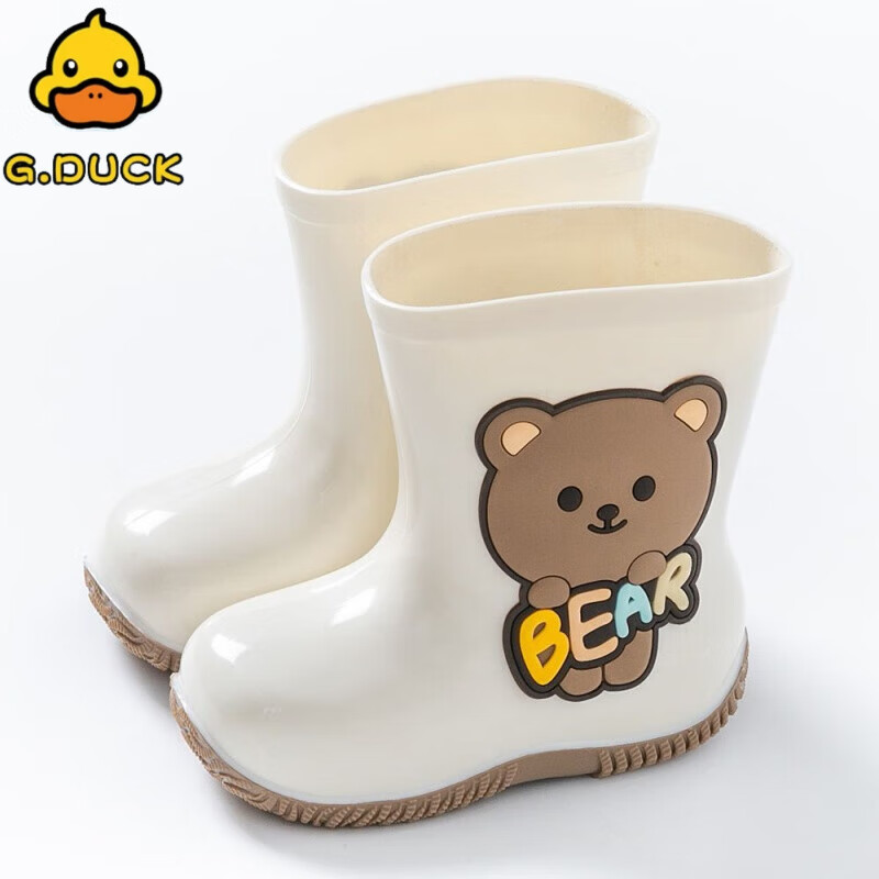 雨鞋幼儿园防雨1-3岁防滑夏季男童3-6女短筒雨靴胶鞋可 白色小棕熊