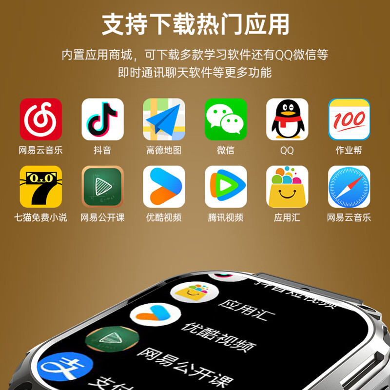 莱思帝电话手表心率血氧健康监测儿童小学初高中生可用WiFi上网APP任意下载GPS定位高清视频通话运动插卡 黑色 全网通运动健康监测