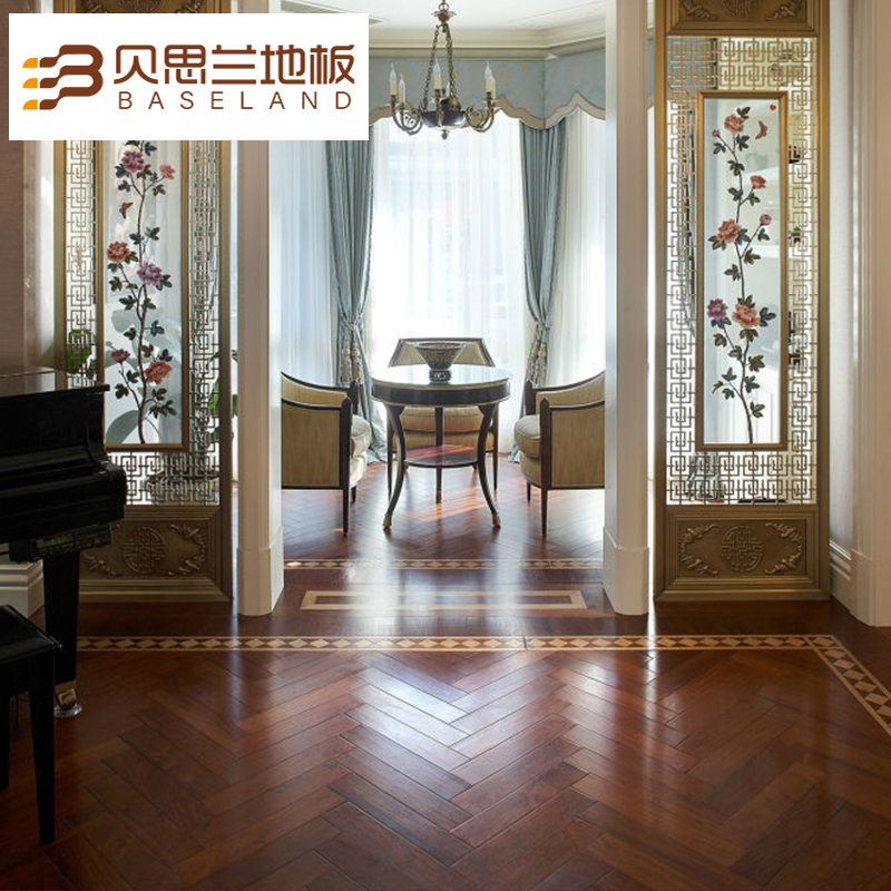 进口亚花梨野生原木锁扣地热地暖地板 亚花梨深色人字拼