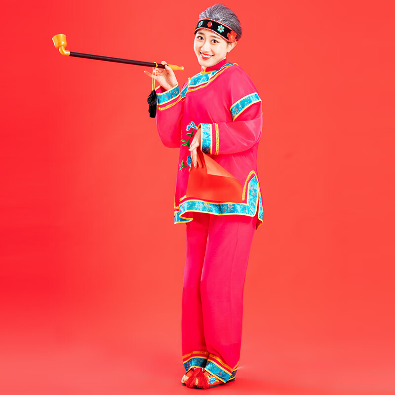 抒融中老年秧歌服 媒婆衣服古装媒婆服装老太太衣服老太婆演出服老奶 玫红(上衣+裤子+头饰+烟杆) XL(130-160)斤怎么样,好用不?