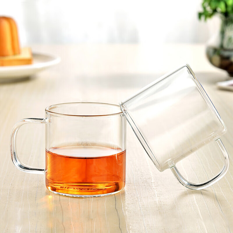 茶杯功夫花茶杯子高硼硅耐热透明水杯带把泡茶杯 两只装