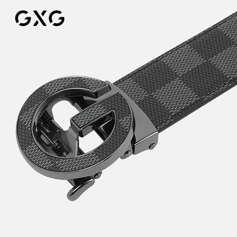 gxg男士皮带真皮自动扣裤带商务休闲百搭青年牛皮裤腰带腰带男 灰格